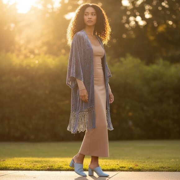 Torrid Sz 1/2 XL Blueish Gray Burnout Fringed Kimono Whimsigoth Witch Fairy SPOT - Picture 1 of 14